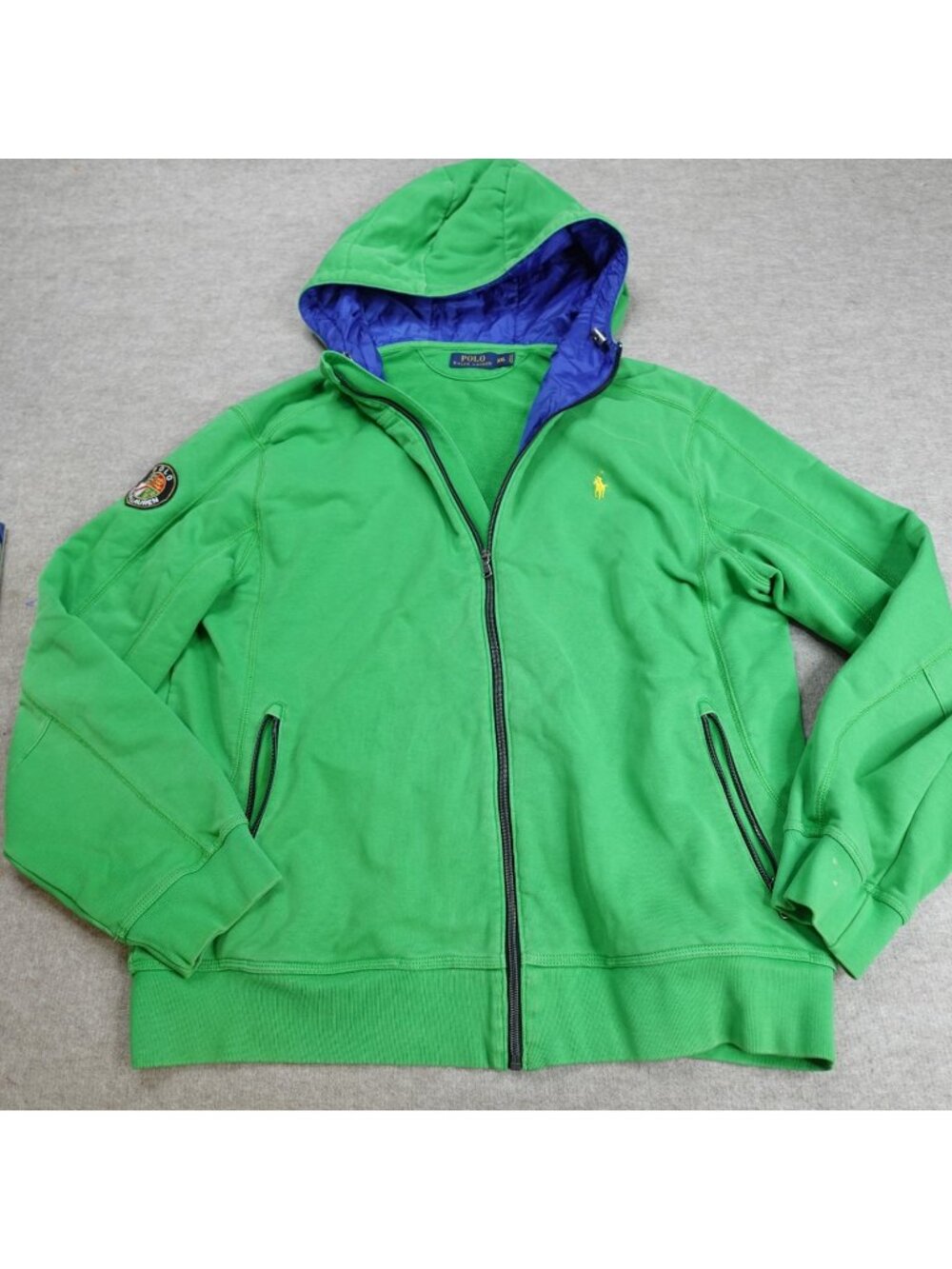 Polo Ralph Lauren Mens Jacket 2XL Full Zip Cookie Patch Crest Hoodie